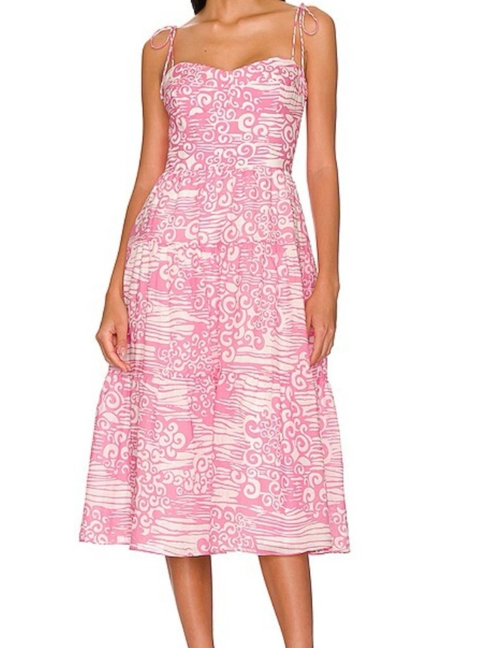 Amanda Uprichard Pink Printed Tie-Strap Midi Dress, S